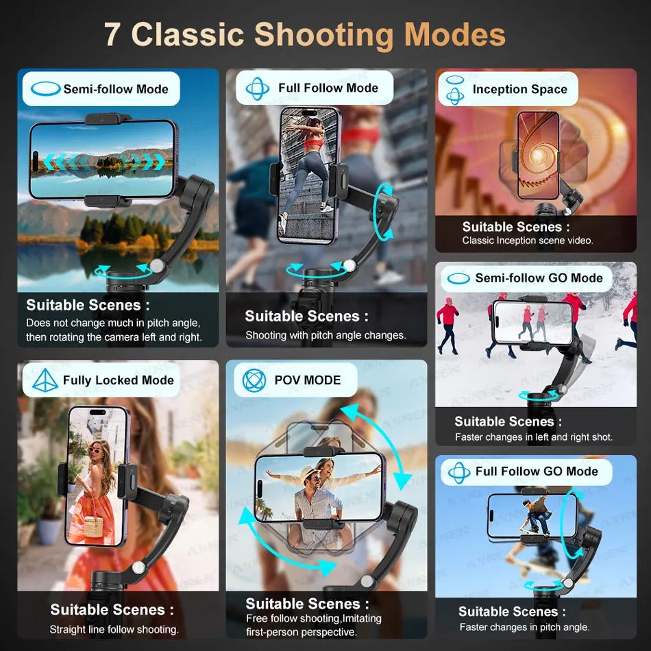Handheld Gimbal Stabilizer 3-Axis Anti-shake AI Tracking For iPhone Android Mobile Phone Vlog Optional Extension Rod