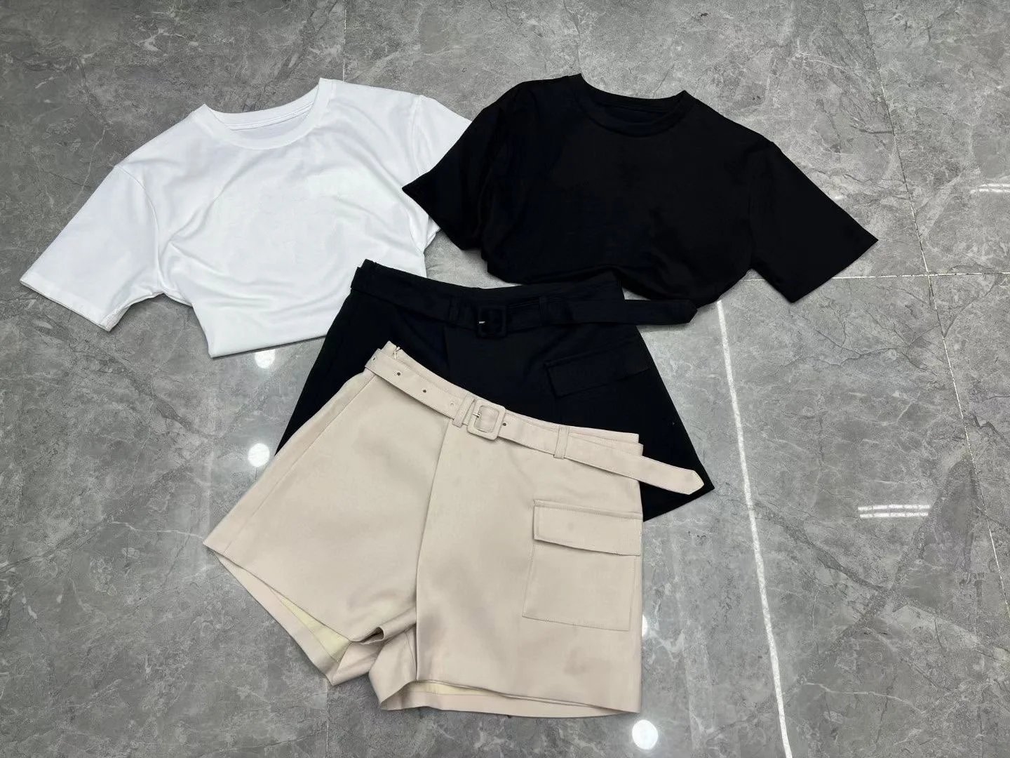 

2 Pieces Sets For Women's Sets Solid Tops + Shorts With Belt Casual Young Dynamism Shirts Vs Short Pants