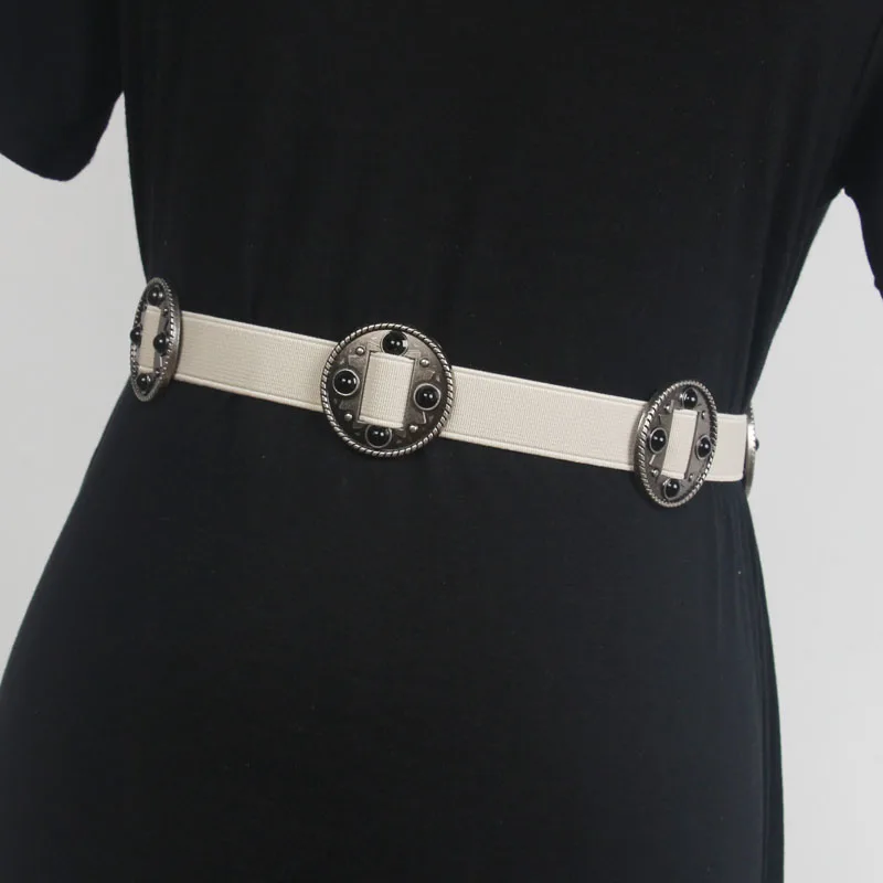 

Vintage Indian Style Elastic Waistbands Women Wide Coins Strech Waist Belts 2023 Designer Dress Coat Ceintures Women Belt Strap