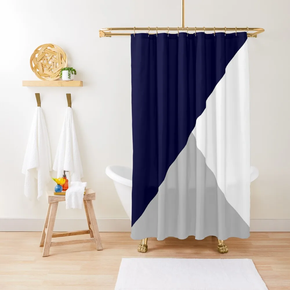 

Tricolor Navy Blue Silver Gray And White Shower Curtain Waterproof Fabric Bathroom Curtains