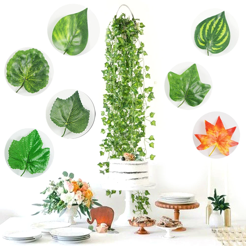 

Artificial Plants Home Decor Green Silk Hanging vines Fake Leaf Garland Leaves Diy For Wedding Party Room Garden Decoration suit