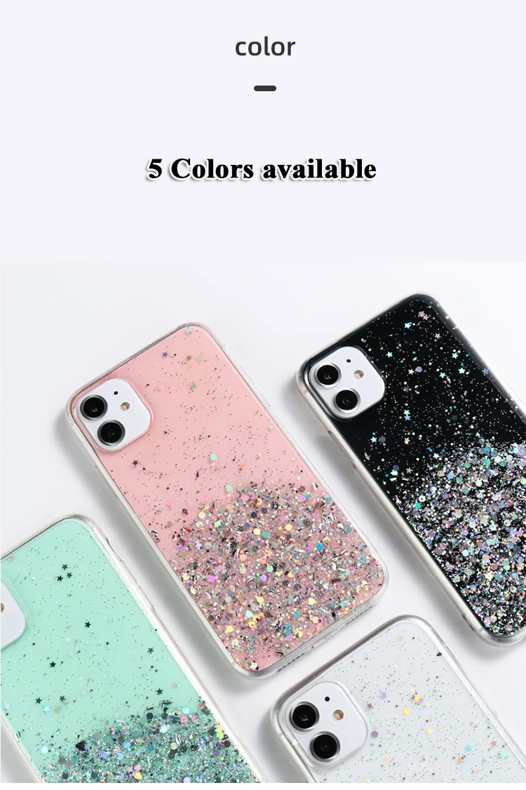 per Oppo A78 A58 A57 A17 Reno 10 9 7 8T Pro Plus Find X5 Custodia in lamina d'argento Paillette Epossidica Cover morbida trasparente Anticaduta Fundas_voghion.com