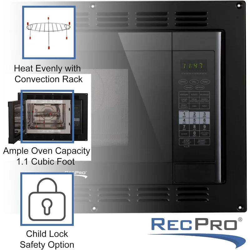 RecPro RV Convection Microwave Black 1.1 Cu. ft |120V| Microwave | Appliances | Direct Replacement for High Pointe and Greystone 5