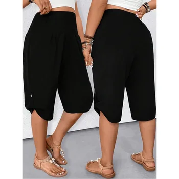 Plus Size 1XL-5XL Women's Fashionable Casual Solid Color Button Commuting Versatile Straight Leg Pants