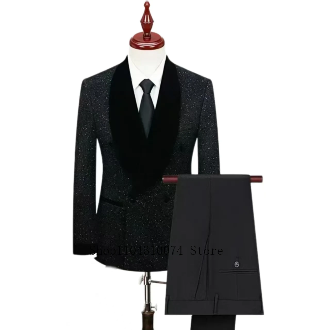 Full Men's Suits Sequin Blazer 2 Pieces Blazer and Pants Set on Demand Elegant Man Suit Stage Costume Summer Beach