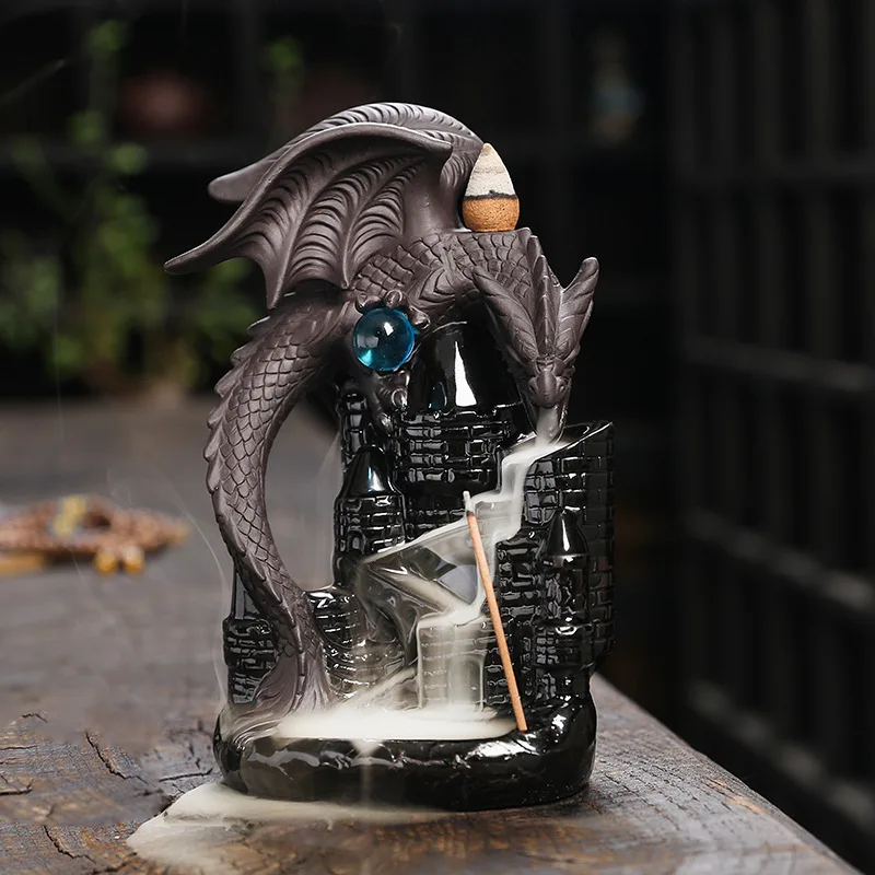 Purple Sand European and American Winged Dragon Candle Incense Stove Creative European Castle Backflow Incense Stove Handicrafts