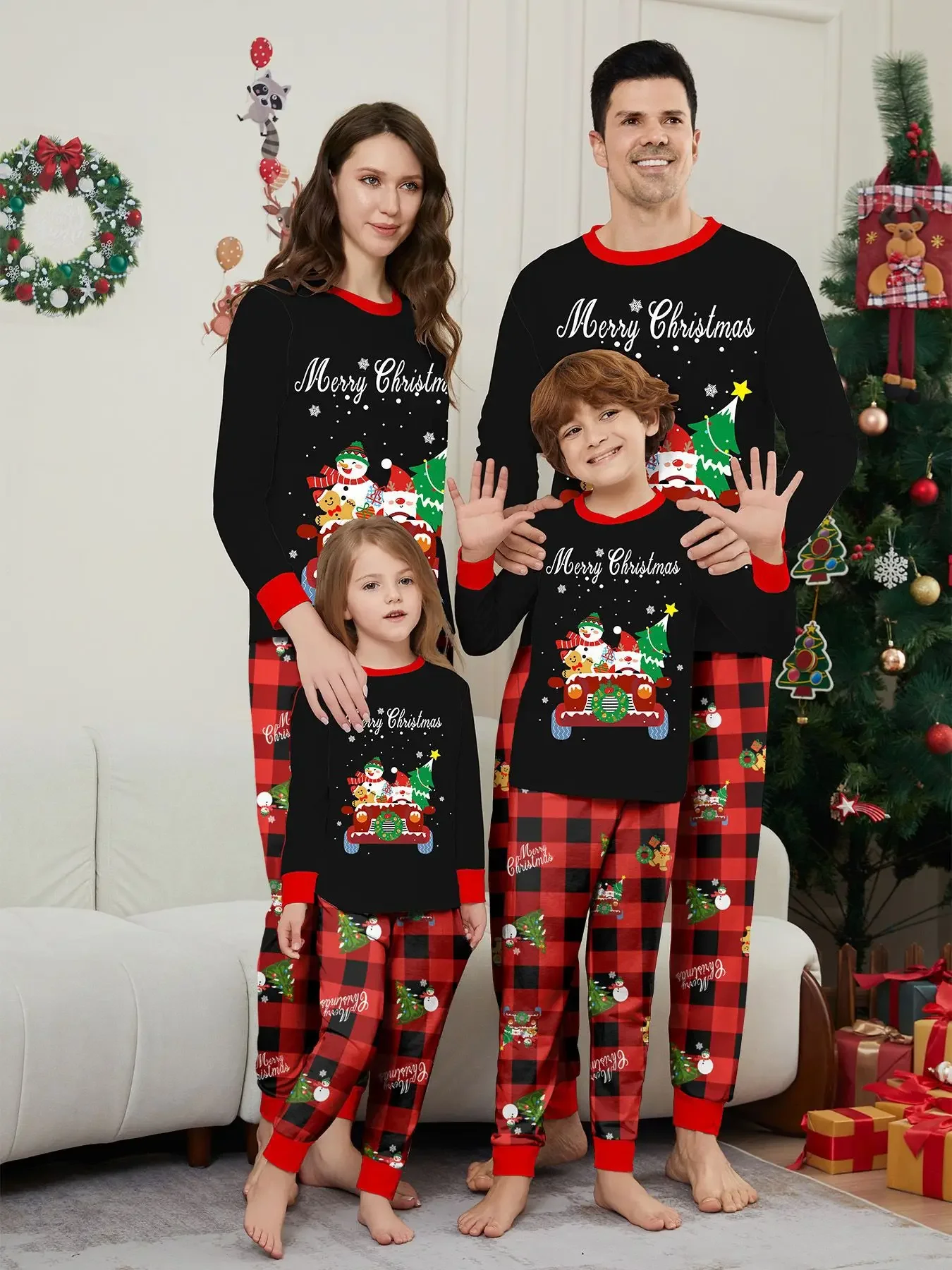 Conjuntos familiares a juego para Navidad, pijamas para adultos, niños, mamá y papá, mamelucos para bebés, ropa de dormir informal, pijamas de aspecto familiar de Navidad para Claus