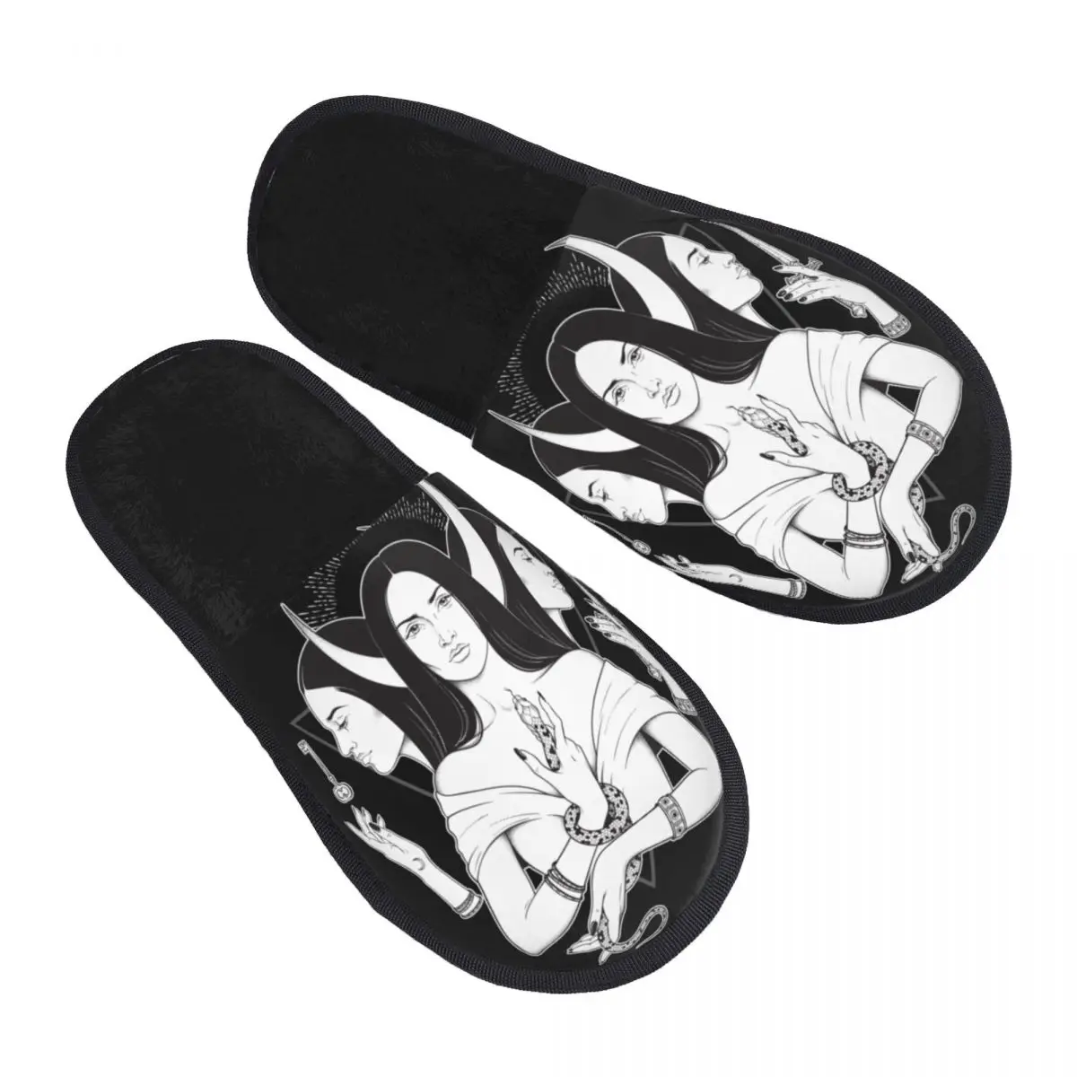 

Winter Slipper Woman Man Fluffy Warm Slippers Triple Goddess Hecate Ancient Greek Mythology House Slippers Shoes