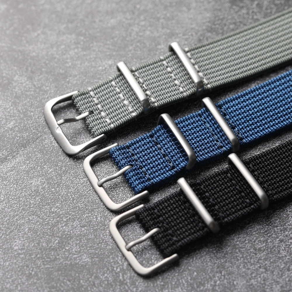 Vintage-Inspired Ultra-Thin Hand-Stitched Nylon Strap - Blue, Green, Grey, Black