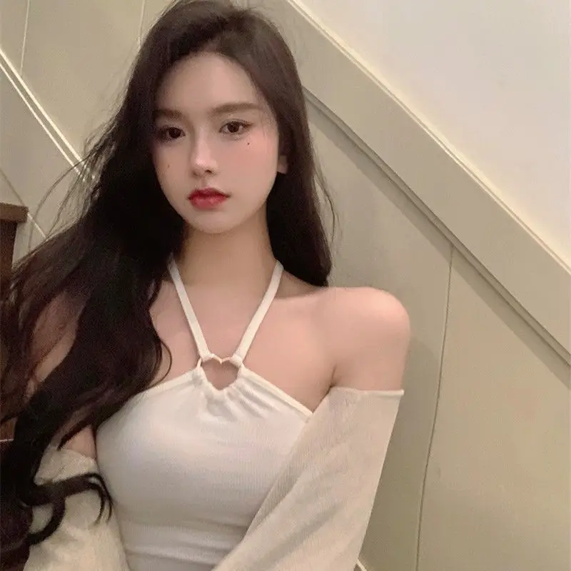

Korean women's vest solid color halterneck sweet camisole Y2K slim sexy midriff-baring crop top