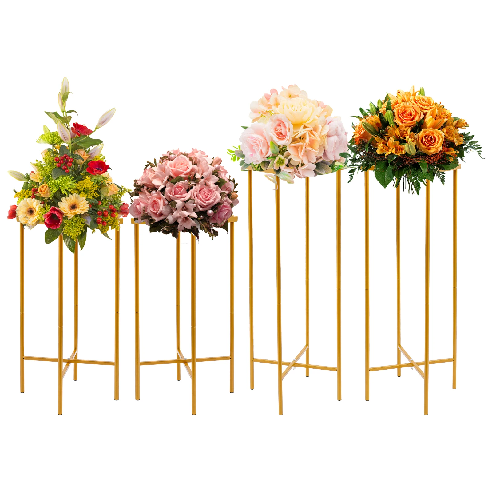 2PCS Wedding Flower Stand Gold Rectangular Holder For Weddings, Birthday Parties, Christmas Parties, etc 23*23*57cm/23*23*76cm