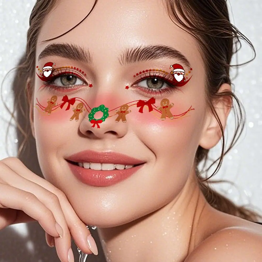 10Pcs Santa Claus Christmas Face Tattoo Sticker Waterproof Elk Xmas Party Face Decals DIY Face Art Christmas Makeup Stickers
