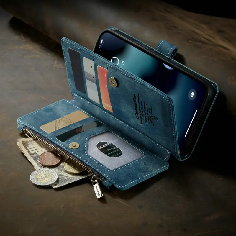 CaseMe Original 14 Leather Case For iPhone 11 Pro Max 13 12 Xr X 7 8 6 6S Plus 11 Zipper Retro Wallet For iPhone 14 Pro Max Case