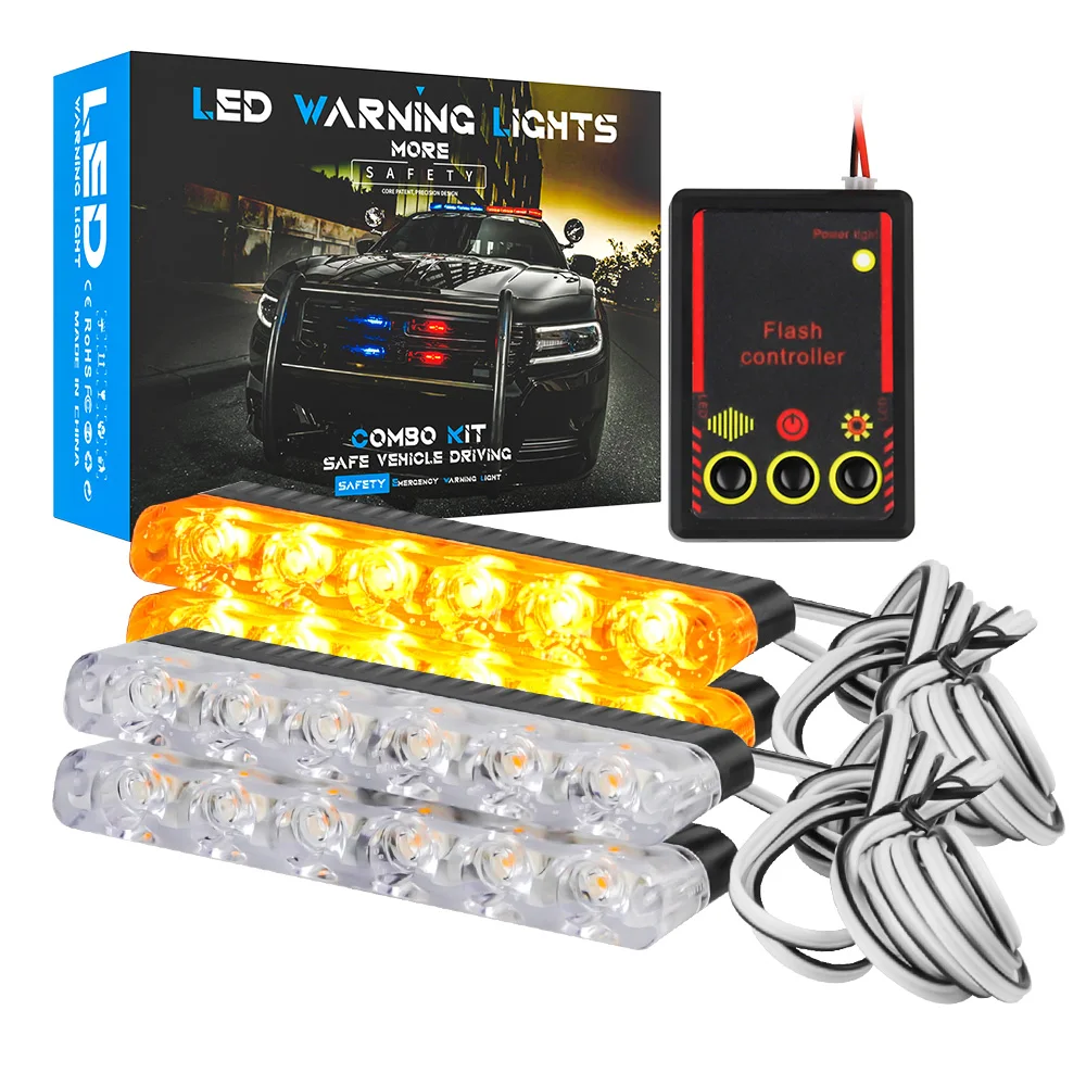 

DXZ 4 in 1 Car Led Strobe Warning Signal Grille Flashing Light 6LED Fireman Beacon Traffic Lamp 12V Red Blue Motorcycle Auto