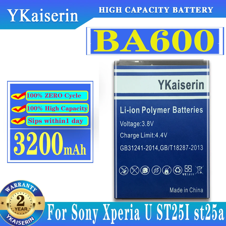 

YKaiserin BA600 BA 600 3200mAh Battery For Sony Xperia U ST25I St25a St25 Kumquat 3200mah Batterij Batteria