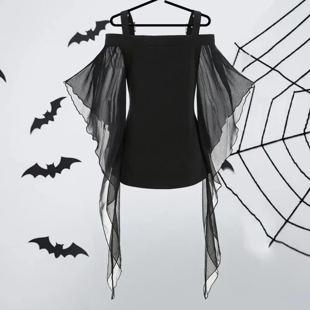 

Style Top Chic Bat Sleeve Halloween Tops for Women A-line Slim Fit Lace Tassel Details Adjustable Straps for Cosplay Parties