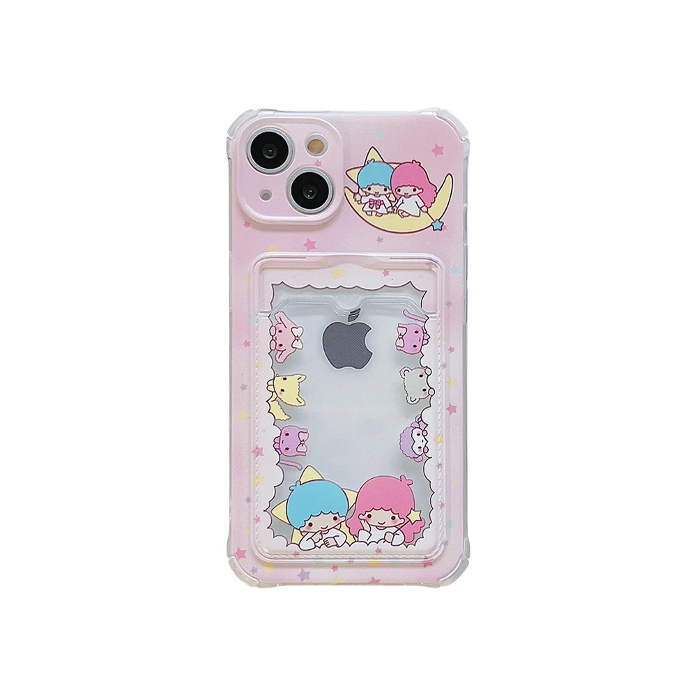 thumbnail image 1 of Funda rosa con tarjetero para iPhone, carcasa con dibujo de Hello Kitty, Little Twin Stars, para modelos 14, 13 Pro Max, 12, 11, XR, XS, X, 7, 8 Plus, 1 of 5