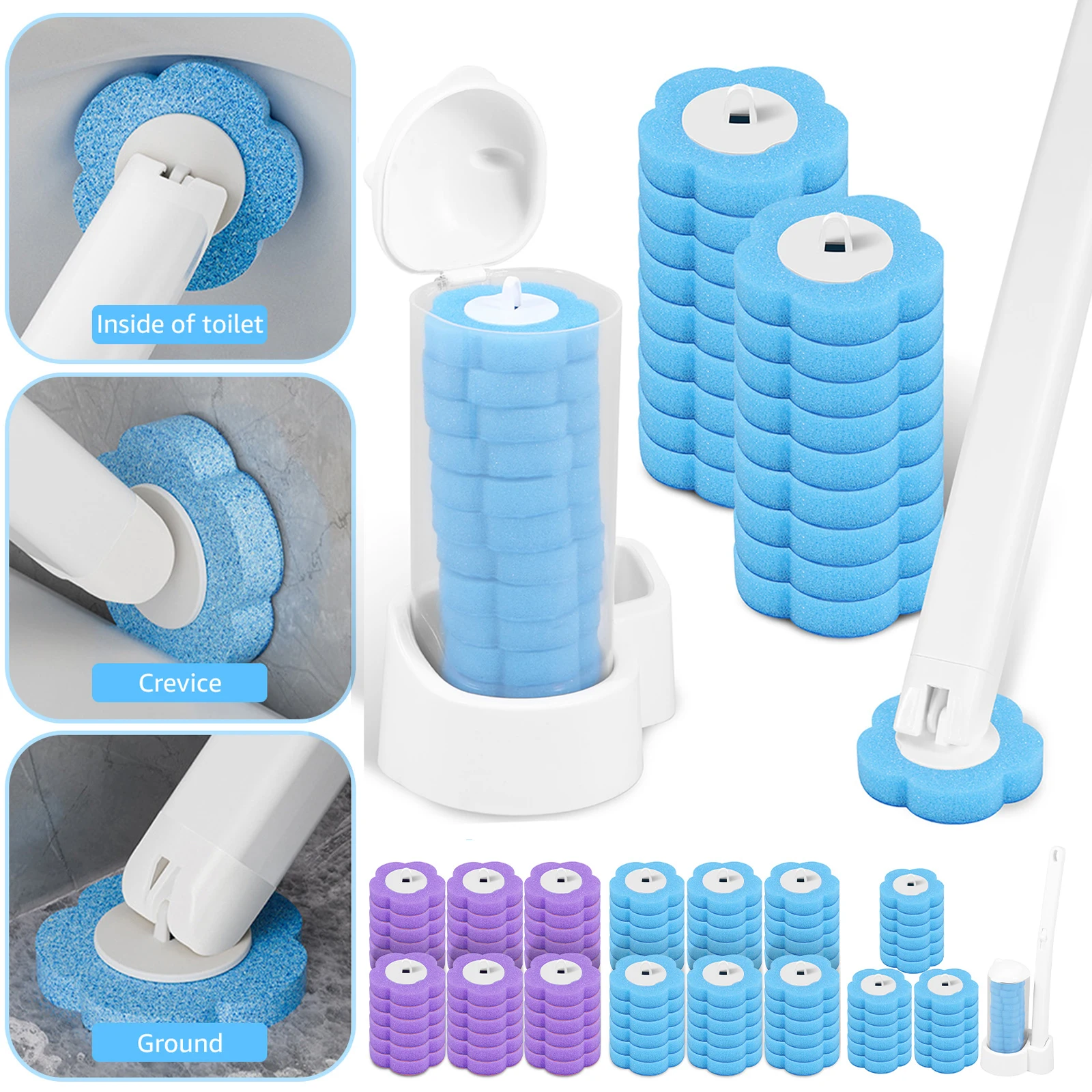 Toilet Brush Disposable Replacement Head Set with Long Handle