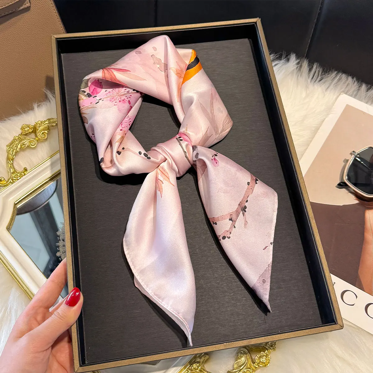 NEW Floral Square Scarf Women Satin Shawl Wrap Hijab Female Hair Luxury Headkerchief Summer Beach Sun Protection Bandana