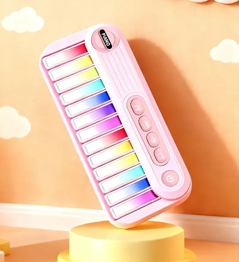 Pianoforte Elettronico Arcobaleno a 13 Tasti per Bambini, Tastiera con Luci LED, Giocattolo Musicale Multifunzionale Educativo, Regalo di Compleanno - immagine 5