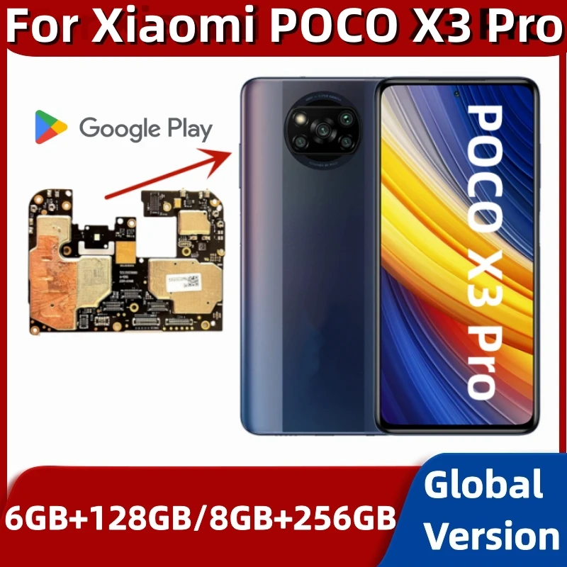 Motherboard for Xiaomi Poco X3 Pro, Original Unlocked Main Circuit Plate,  128GB, 256GB ROM, Logic Board, Fully Tested