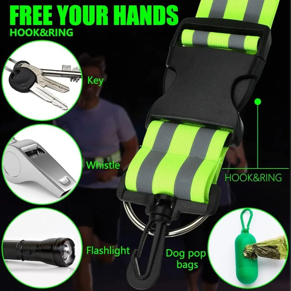 Nylon Night Reflective Waistband Adjustable Arm Strap Green Arm and Leg Straps Legband Visibility Belt for Outdoor Running