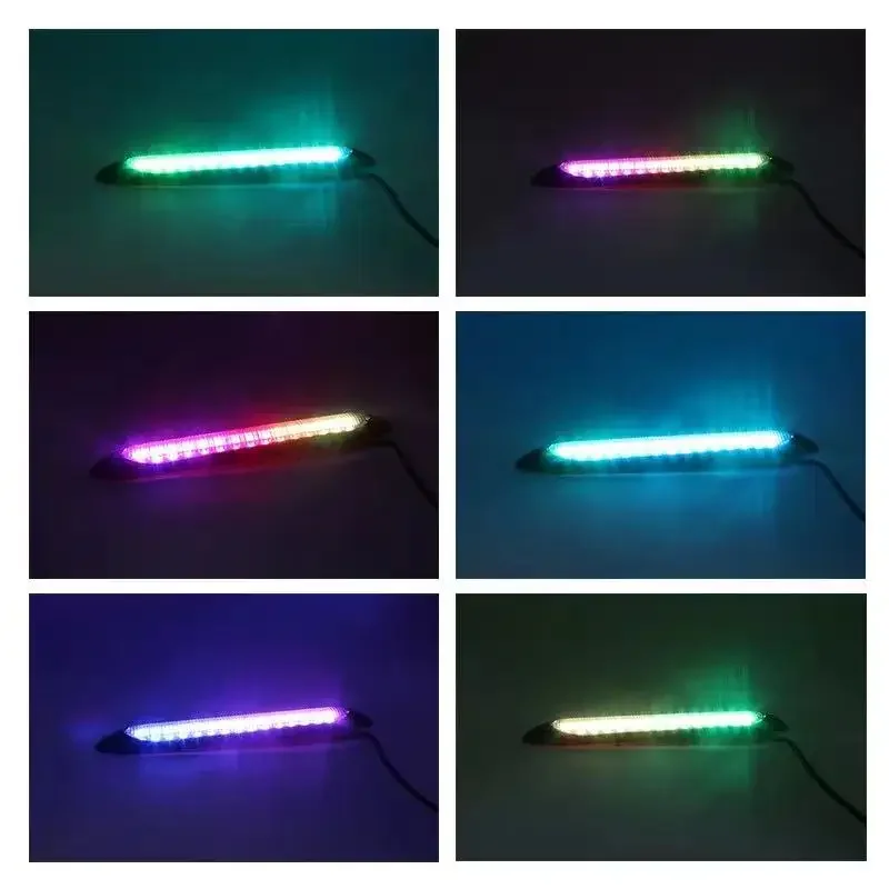 2Pcs Dynamic Colorful  RGB Flowing DRL Turn Signal Brake Yellow Car Lamp Soft Super Power Waterproof Light Strip 12v 24v