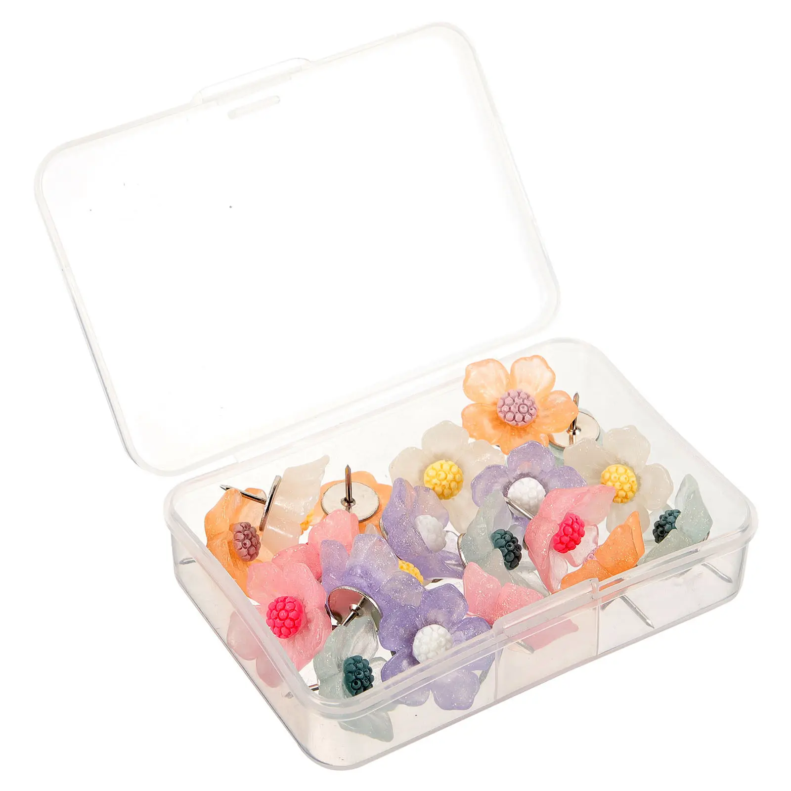 20Pcs 꽃 모양의 푸시핀 코르크 보드지도 표시용 밝은 색상의 강철 와이어 수지 압정 사무실 책상 액세서리