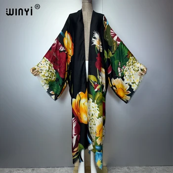 WINYI Women's Bohemian Kimono Fashion Kaftan Loose Cardigan Evening Dress Dubai Luxury Cover-Ups Beach Outfit Beachwear 1
