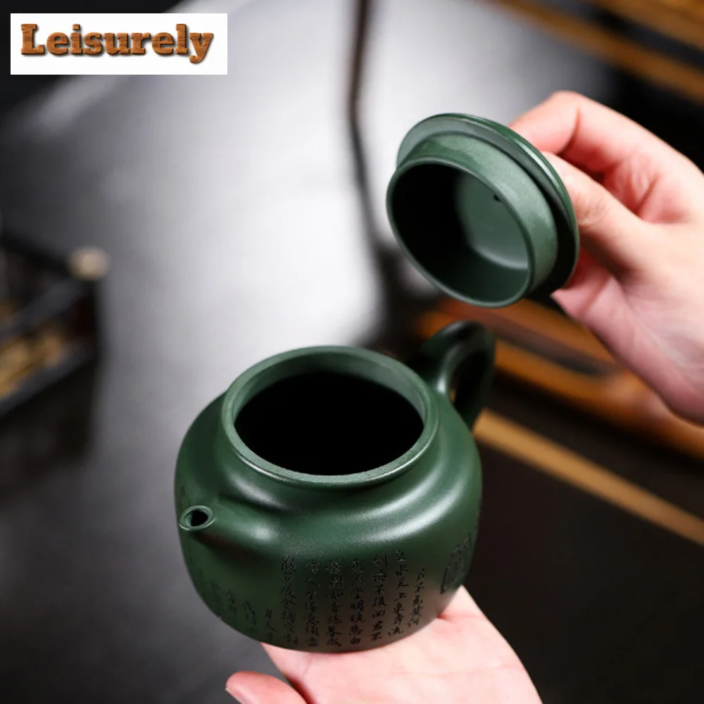 260ml Yixing Authentic Purple Clay Teapots Handmade Engraved Dezhong Tea Pot Raw Ore Green Sand Kettle Chinese Zisha Tea Set