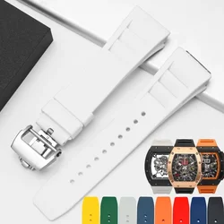 Multicolor Rubber Watchband - Red, Black, Green, Gray, Blue, Yellow, Orange 25mm x 20mm Strap - 25 - 20mm (White Silver)