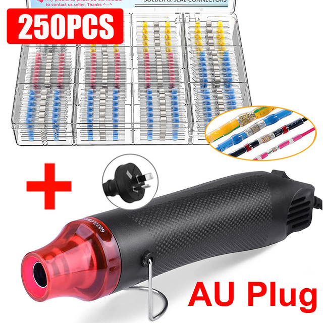 Waterproof Heat Shrink Butt Crimp Terminals Solder Seal Electrical Wire Cable Splice Terminal Kit with Hot Air Gun