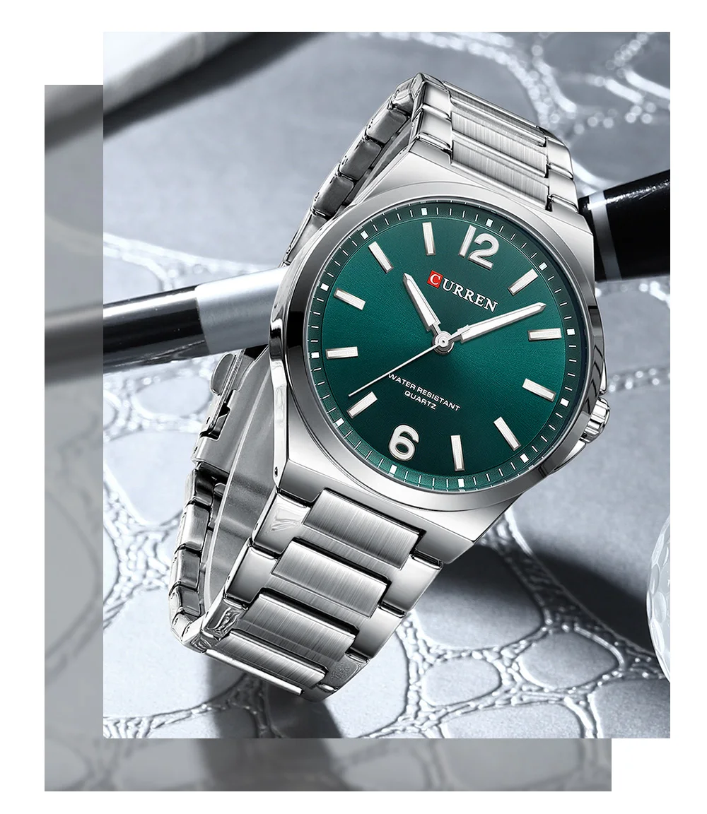 CURREN Minimalist Business Watch for Men Classic Quartz Black Wristwatch with Stainless Steel Band Luminous Hands Waterproof