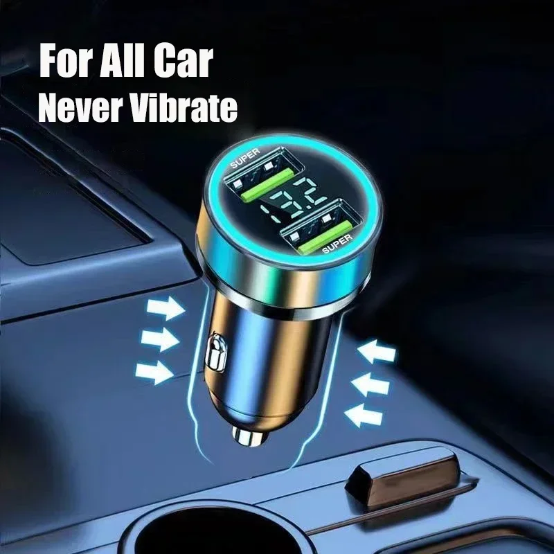 High-Power Fast Charging Car Charger with Dual USB Ports and Digital Display