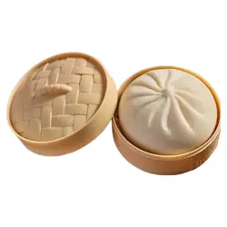 Dumpling Stress Relief Elastic Dough Ball with Mini Steamer Basket (White)