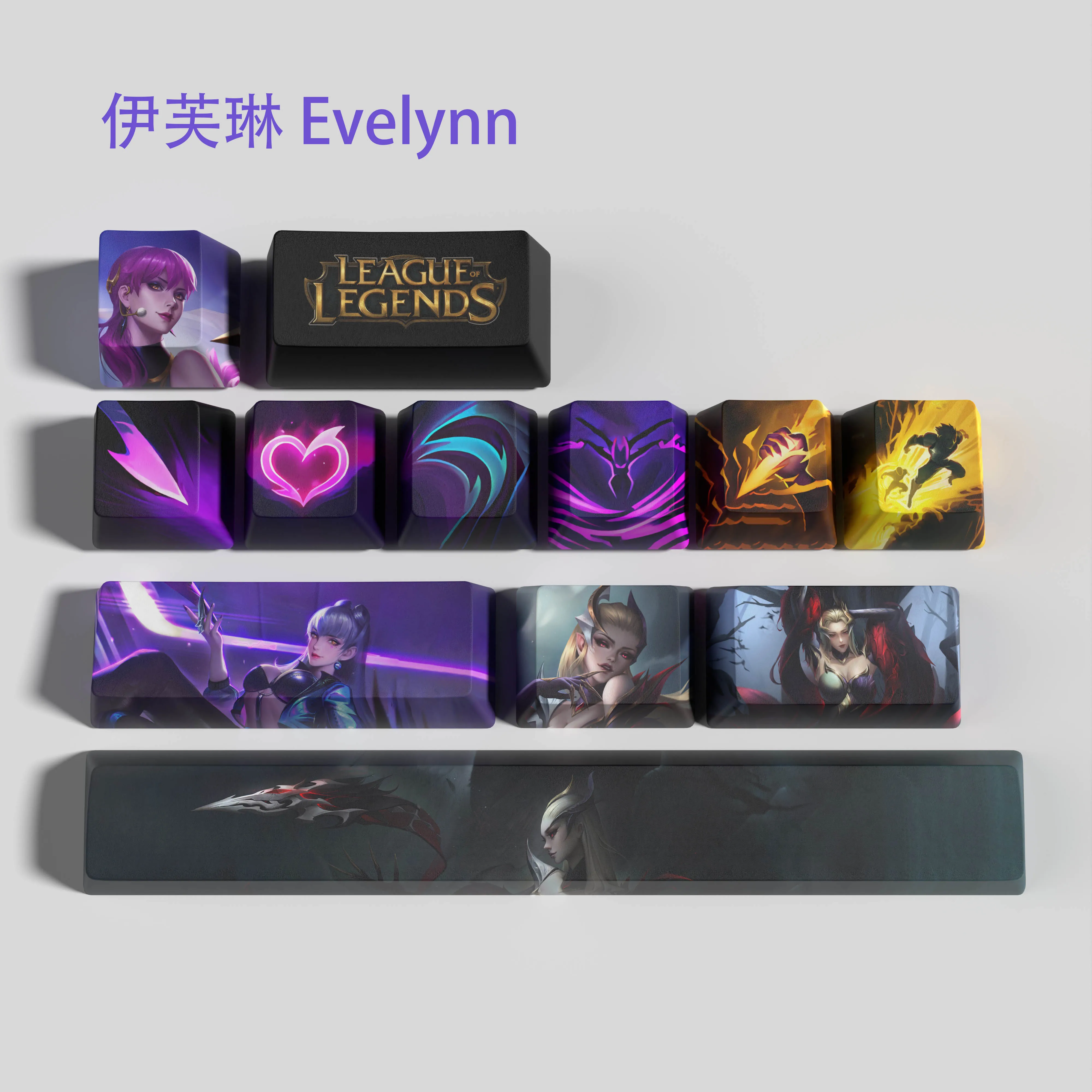League of Legends Evelynn Jogo Keycaps Perfil Oem Pbt Dye Sub 12 Chaves - Imagem 5