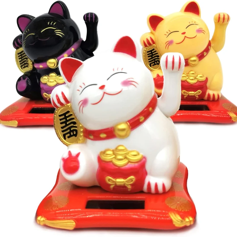 Lucky Cat Statue Solar-powered Lucky Cat MINI Statue Cat Waving Arm Suit Lively And Cute Maneki Neko Store Front Desk Decoration