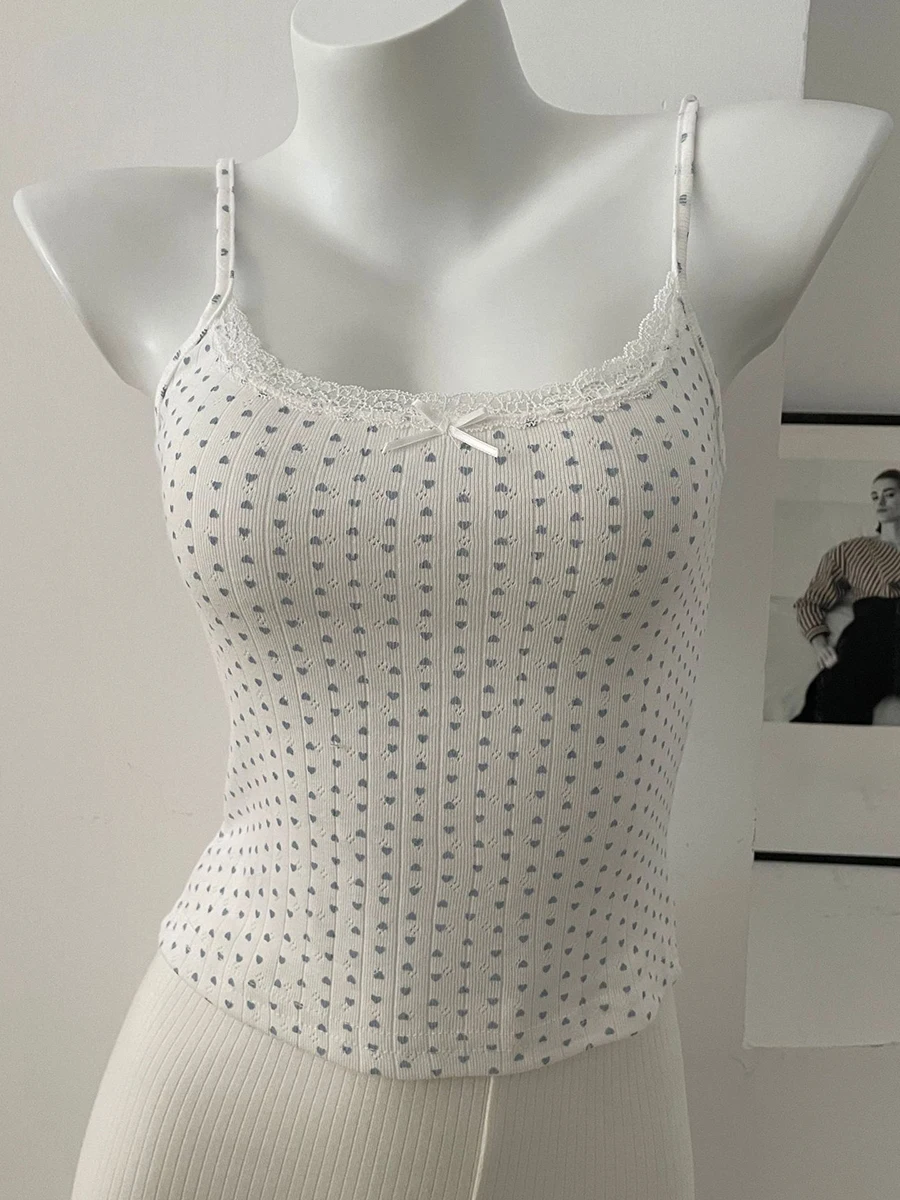 Floral Eyelet Lace-Trim Bow Tank Top - Women's Slim Cotton Camisole