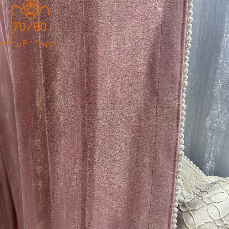 

Customized Girl Pink Gilding Jacquard Thickened Velvet Blackout Curtains for Living Room Bedroom French Window Balcony Finished