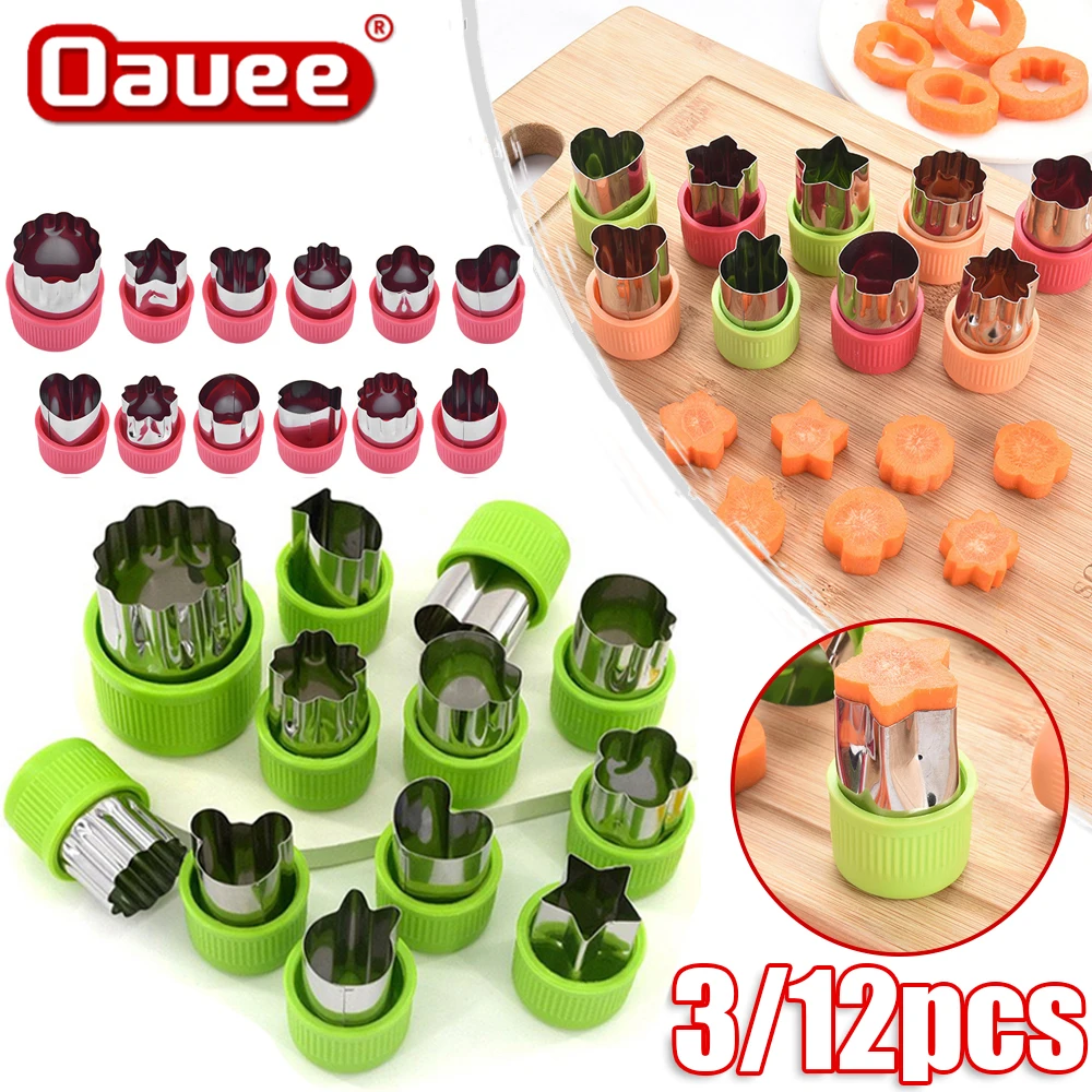 

Vegetables Cutter Mold Stainless Steel Flower Cartoon Shape Fruit Cake Biscuit Cutting Mold Kitchen Cookie Cutter Plastic Handle