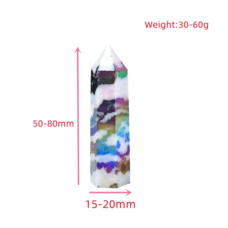 Natural Aura Stone Crystal Point Healing Obelisk Black and White Zebra Quartz Wand Home Decor Pyramid Ornament