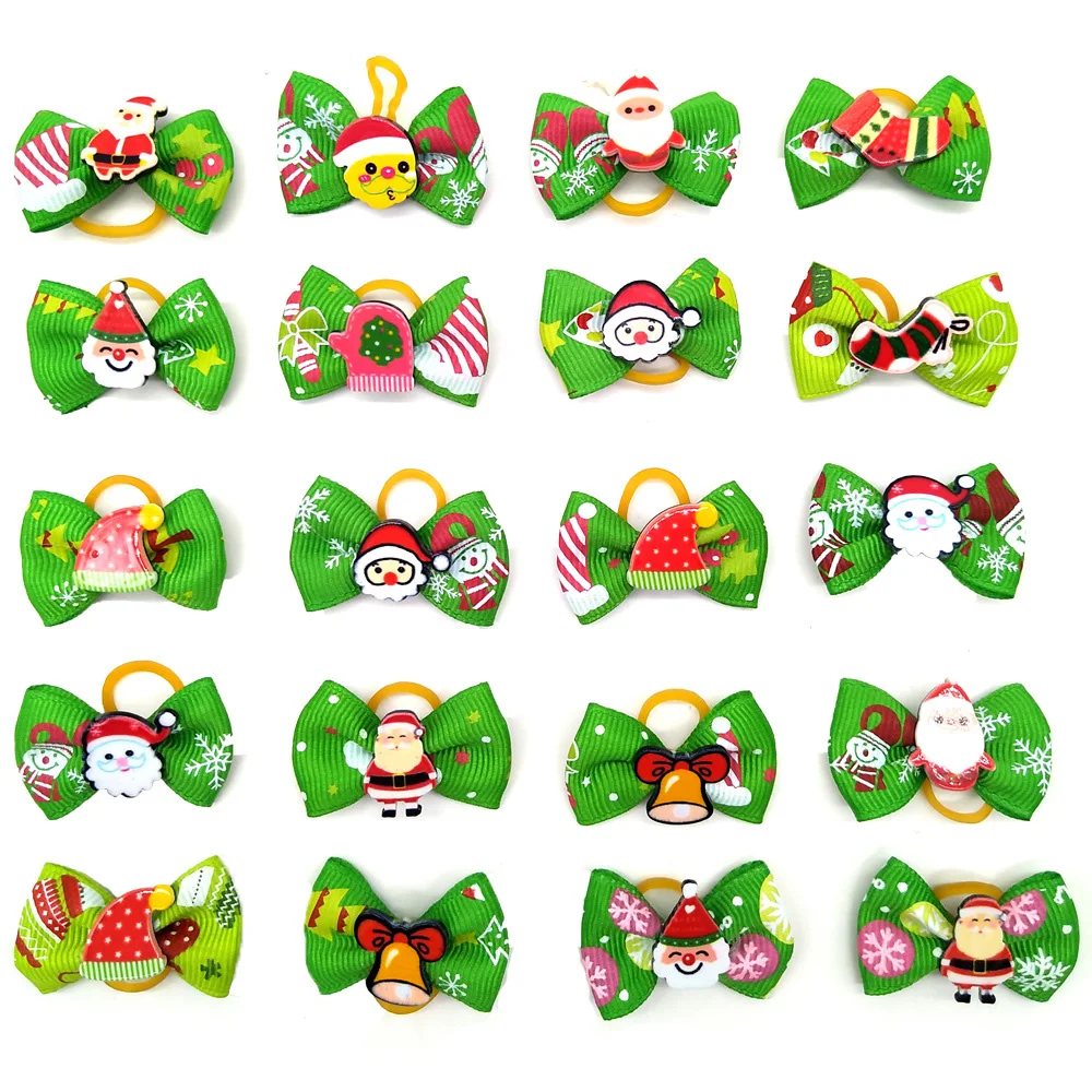 Random 12PC Christmas bows pet hair clips holiday parties dog headwear cat Christmas hair clips children's decorations