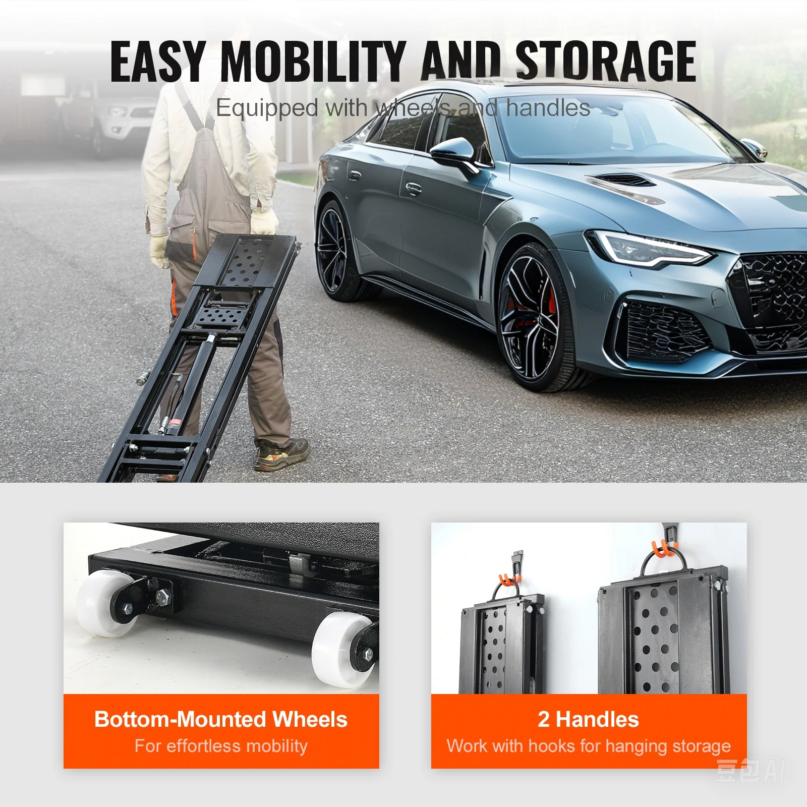 SucceBuy 5000lb Portable Car Lift with Extended-Length Plates Carbon Steel Truck Lift with 120V Power Unit for Home Garage Shop