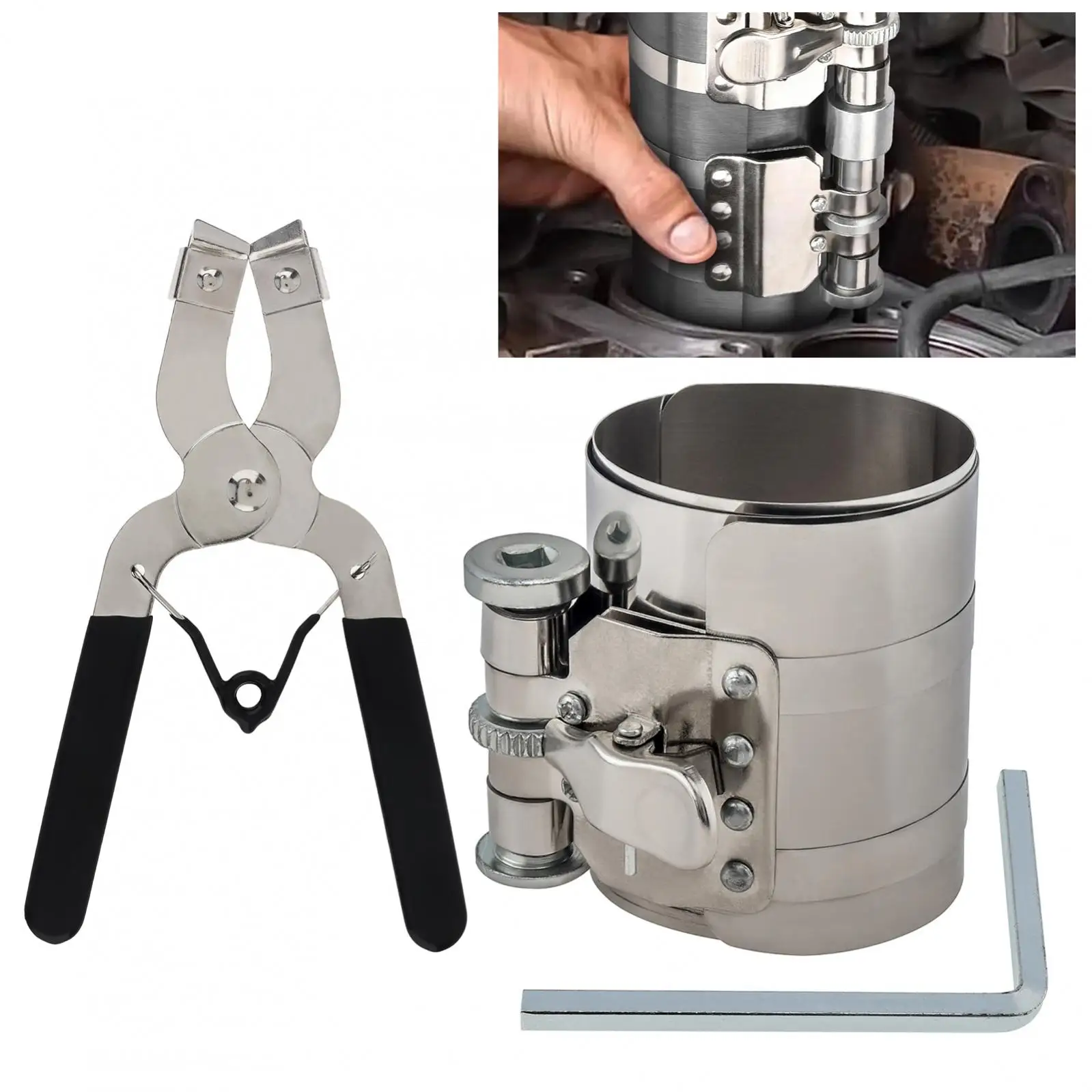Adjustable Piston Ring Compressor Tool multi functional tool 3 inch 53-175mm Car Engine Vehicle Maintenance Clamp Expander Plier Removal Kit