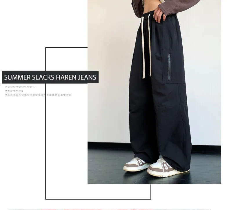 Einfarbige Herren-Freizeithose 2026 Frühling Herbst Streetwear Lose Gerade Lange Cargohose Outdoor-Hose mit Kordelzug – Detail 12