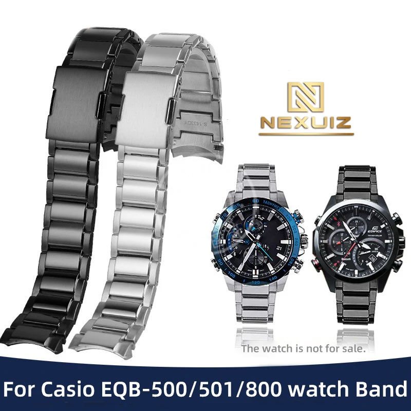

For Casio Edifice Steel Watch Strap EQB-500 501 EQB-800 Solid Arc Mouth Precision Steel Watch Band 22mm Bracelet For Men