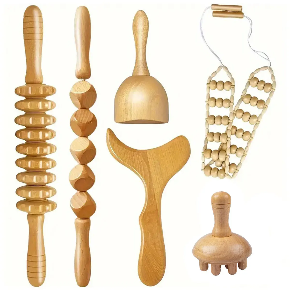 1 Stück Massagegerät-Set aus Holz, Schmerzlinderungsrolle, Anti-Cordulite-Massagegerät zur Körperformung, Gua Sha Rückenmassagegerät_voghion.com