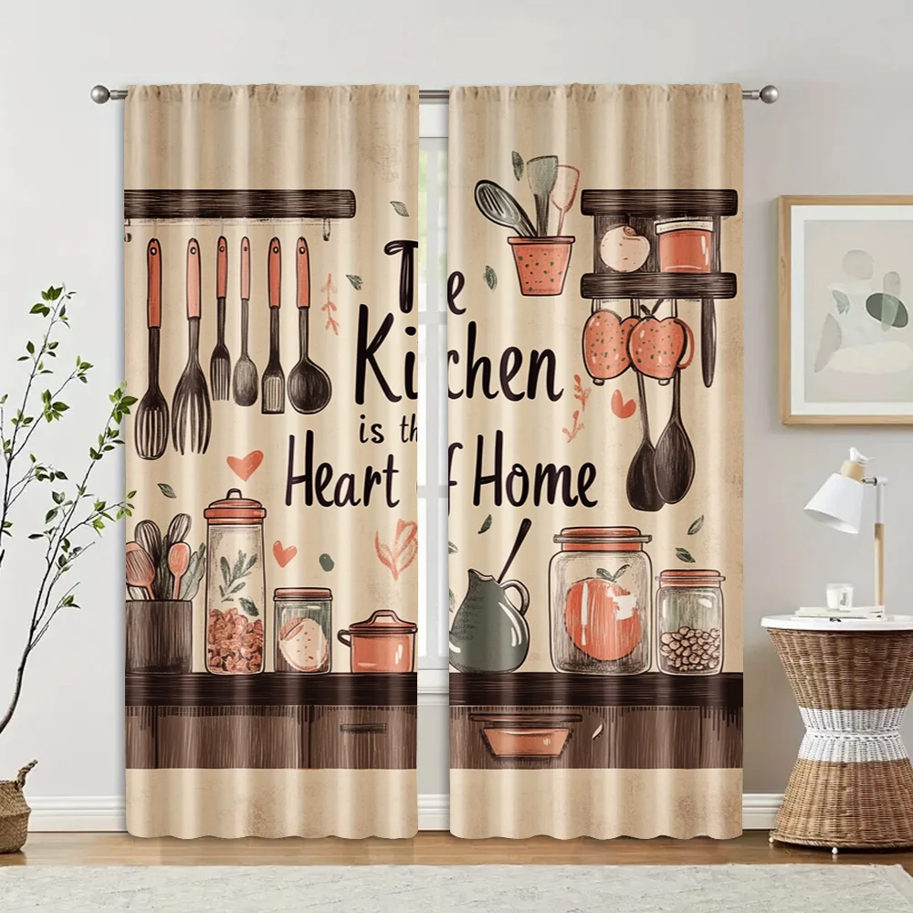 2pcs, Curtain Cloth Vegetables Fruits Durable Polyester (without rod) All Seasons Ldeal for Bedroom, Living Room 2