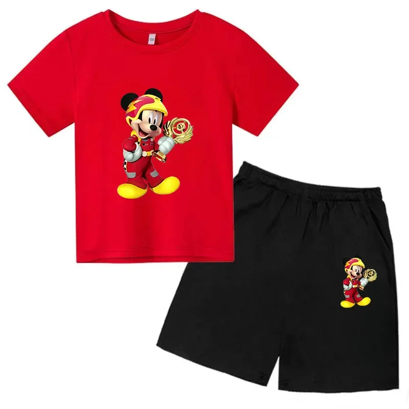 Conjunto de 2 piezas de camiseta y pantalones cortos de marca Disney de manga corta de verano para niños y niñas, conjuntos de moda para bebés de 2 a 12 años