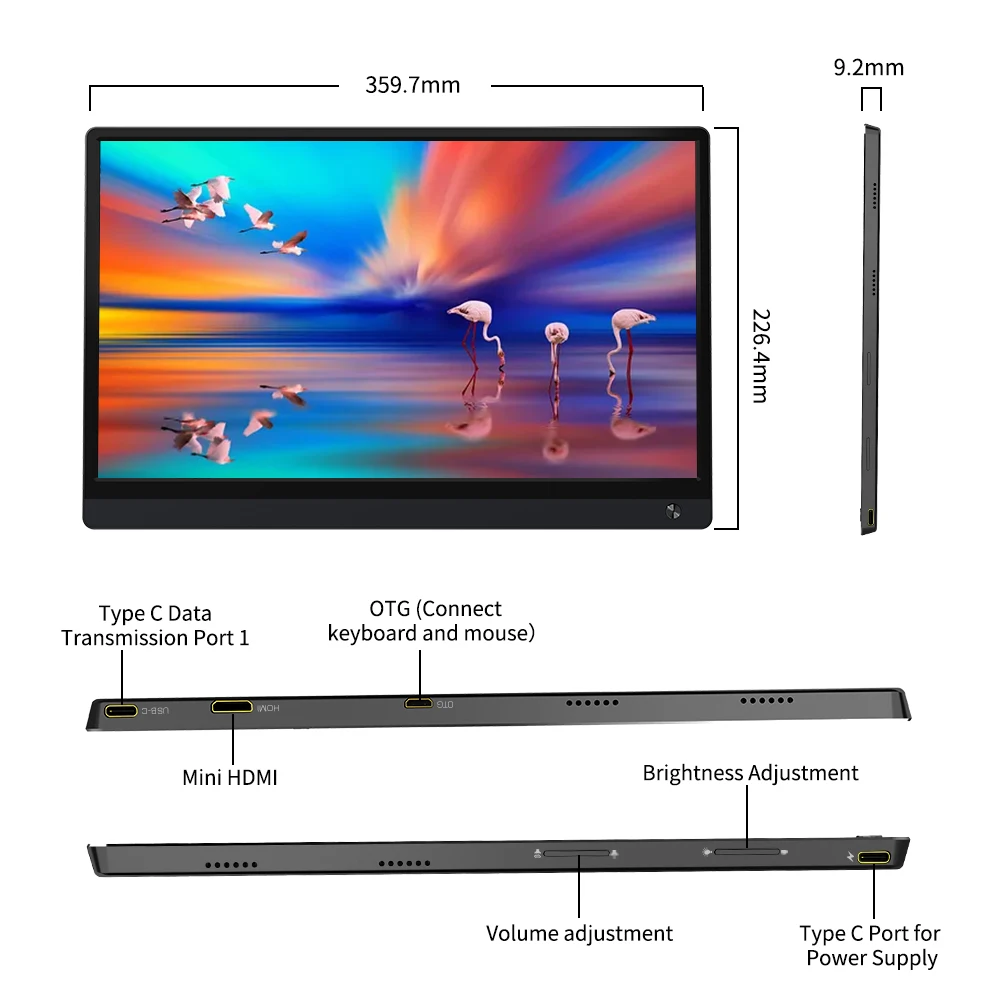 ޴  15.6 ġ Ǯ HD 1080P IPS ġ ũ USB-C Ʈ ̽ Ʈ  淮 HDMI  ͸ Ʈ